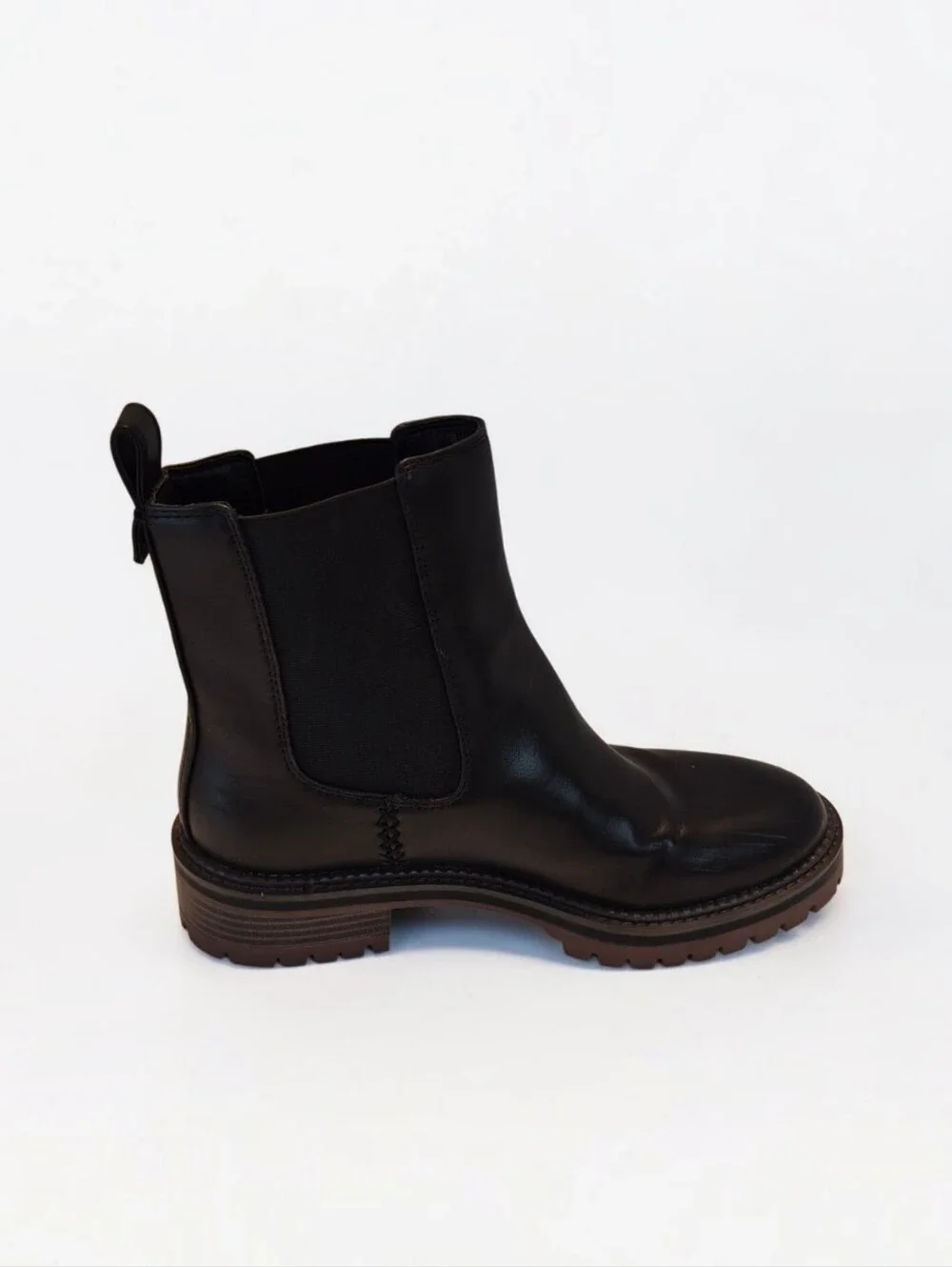 Crown Vintage CV- Gilian Black Leather Blend Ankle Boots Elastic Side Panels EUC